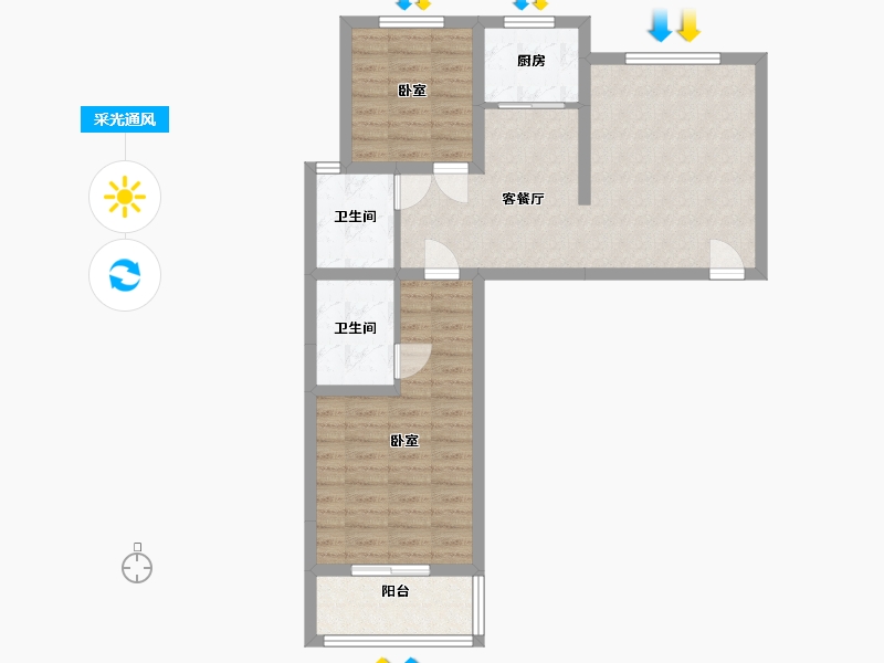 河北省-石家庄市-豪威大厦健达花苑-74.15-户型库-采光通风