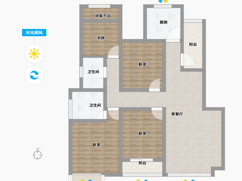 江苏省-南通市-世茂公元-105.00-户型库-采光通风