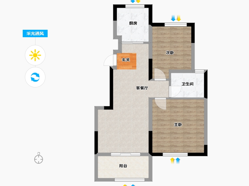 山东省-青岛市-鑫江水青木华IV期-69.60-户型库-采光通风