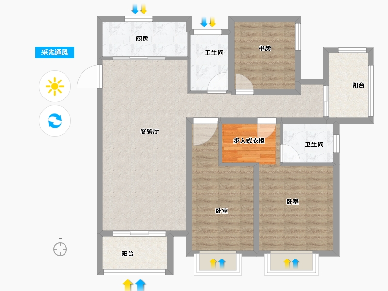 江苏省-苏州市-海亮香榭里-97.00-户型库-采光通风