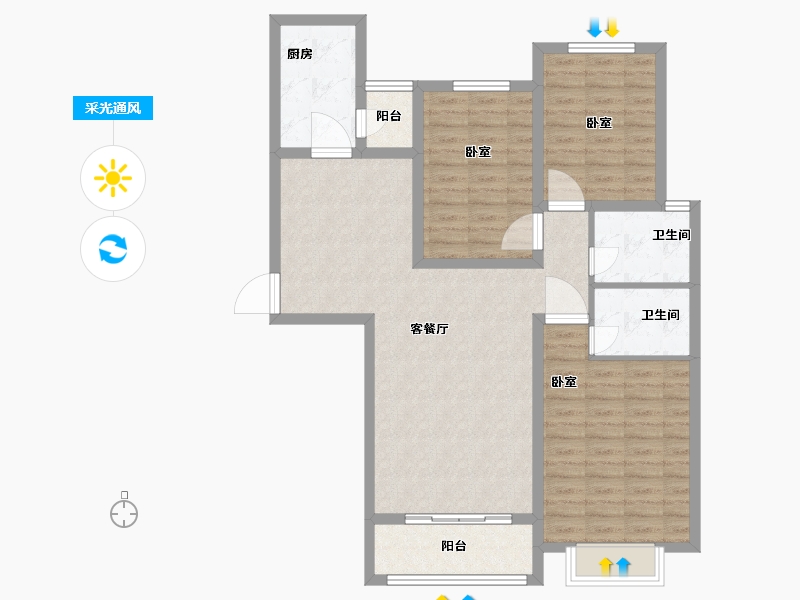 河北省-唐山市-锦绣花园-102.00-户型库-采光通风