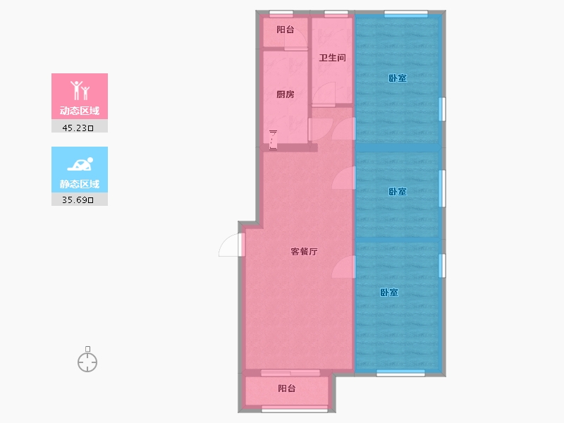 内蒙古自治区-包头市-东亚香堤丽舍-72.87-户型库-动静分区