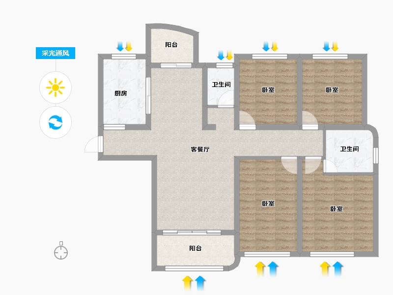 江苏省-南通市-云起苑-106.53-户型库-采光通风