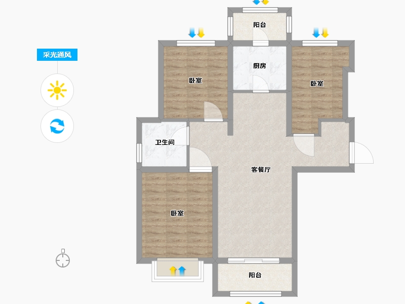 河北省-廊坊市-百合尚城-82.00-户型库-采光通风