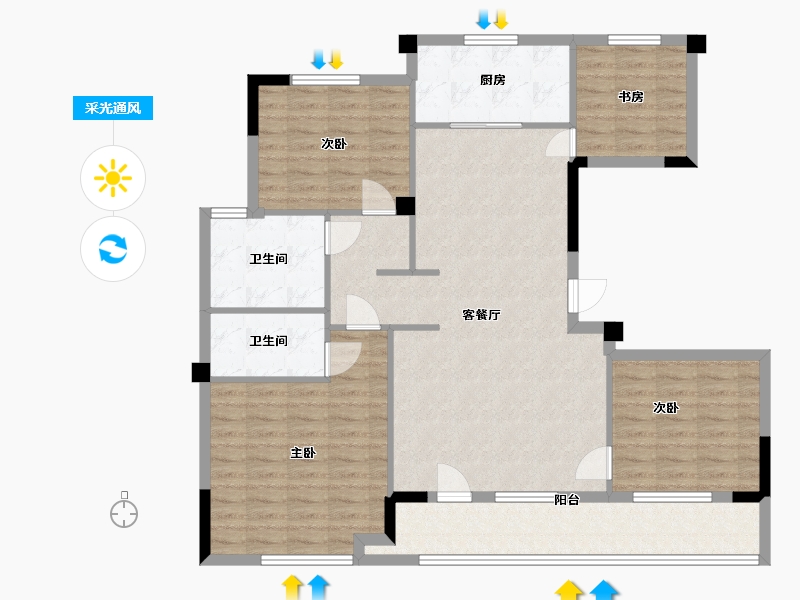 山东省-青岛市-绿城理想之城诚园-114.40-户型库-采光通风