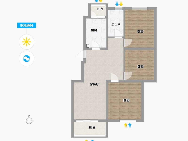 江苏省-扬州市-江广之星-86.00-户型库-采光通风