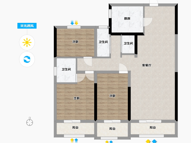 山东省-泰安市-卧龙大观-104.14-户型库-采光通风