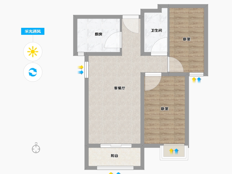 河北省-廊坊市-壹城公馆-64.00-户型库-采光通风