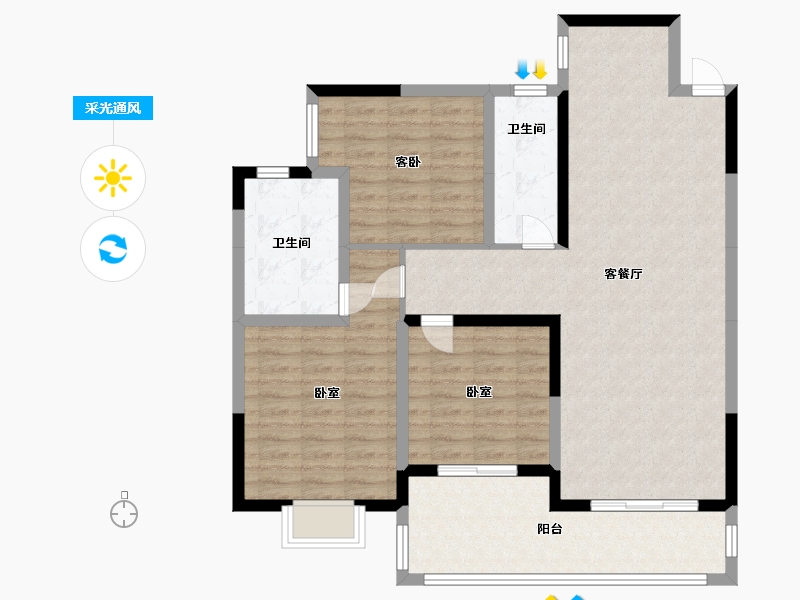 湖南省-娄底市-汇通国际-105.00-户型库-采光通风