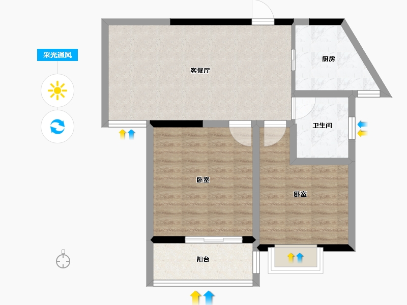 江苏省-无锡市-明瑞花园-68.39-户型库-采光通风