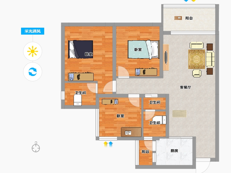 四川省-乐山市-凯旋公馆-85.43-户型库-采光通风