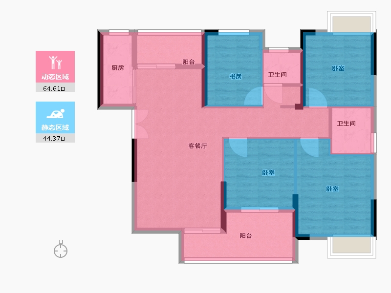 湖北省-武汉市-汉北广场国际公寓-98.08-户型库-动静分区