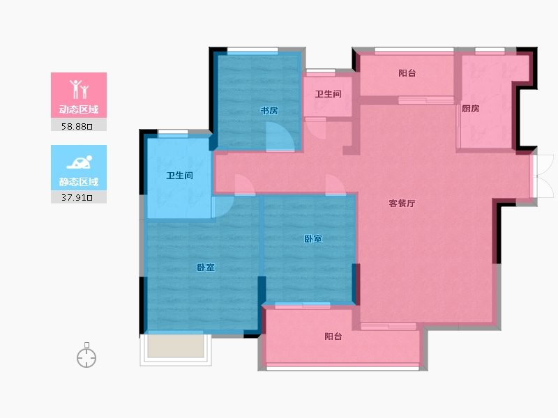 湖北省-武汉市-汉北广场国际公寓-87.00-户型库-动静分区