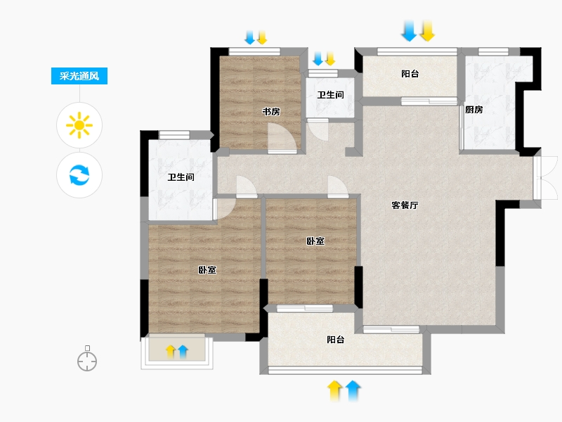 湖北省-武汉市-汉北广场国际公寓-87.00-户型库-采光通风