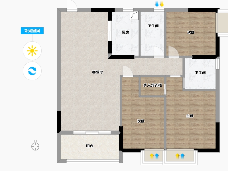 湖南省-衡阳市-金港水岸-90.60-户型库-采光通风