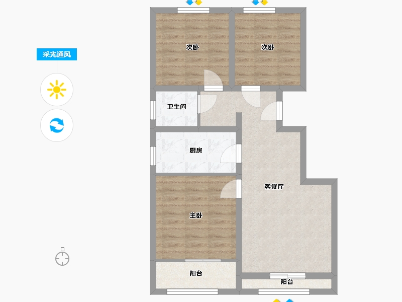 陕西省-渭南市-世丰尊悦-68.74-户型库-采光通风