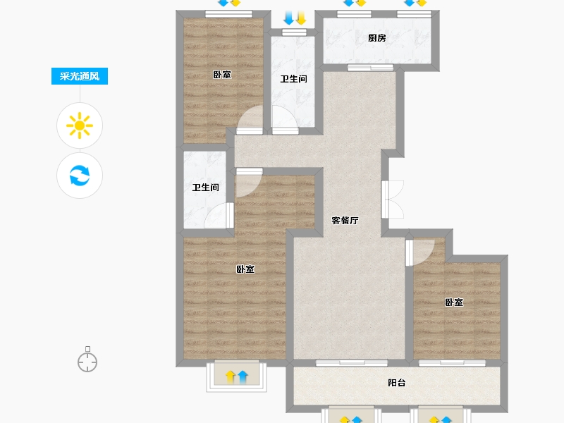 山东省-淄博市-舒香苑二期-92.68-户型库-采光通风