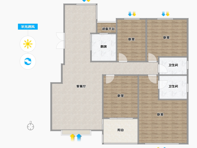 陕西省-咸阳市-奥林匹克花园-140.00-户型库-采光通风