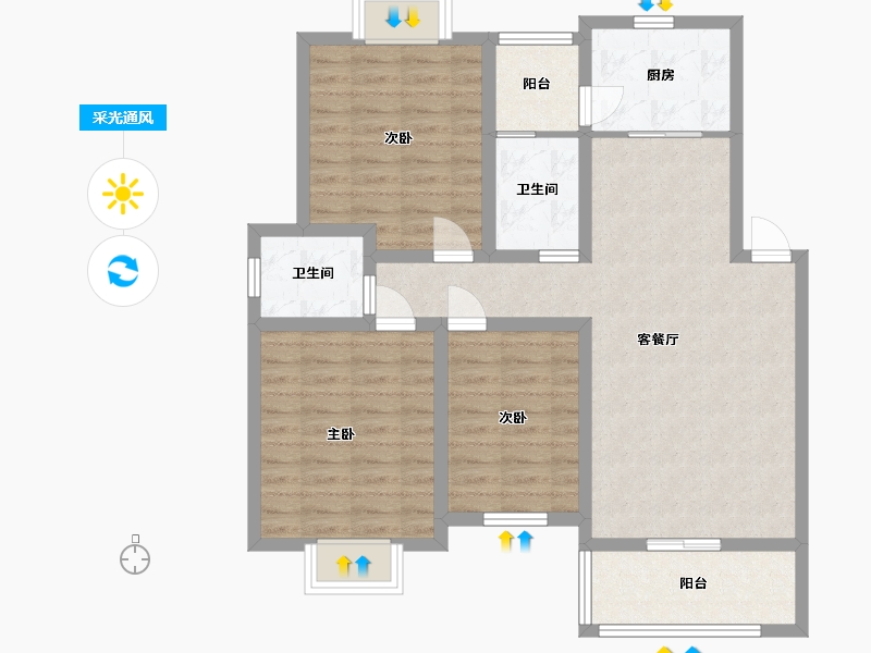 湖北省-天门市-冠南·景林春天-90.30-户型库-采光通风