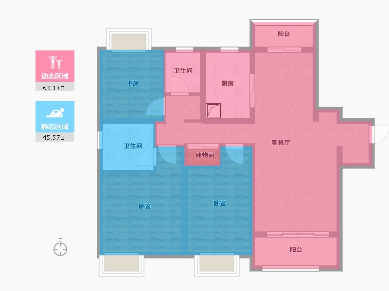 江西省-南昌市-地铁万科时代广场住宅-96.00-户型库-动静分区