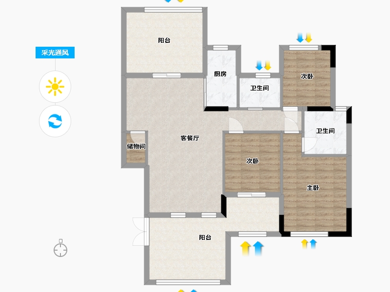 广东省-汕头市-恒大御景湾-108.58-户型库-采光通风