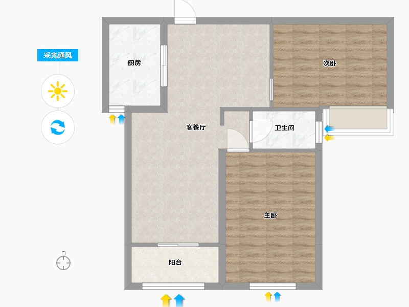 湖南省-岳阳市-滨江观邸-69.47-户型库-采光通风