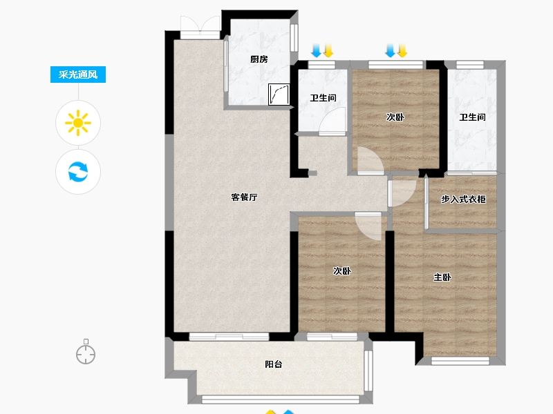 江苏省-南通市-万达海之心-84.79-户型库-采光通风