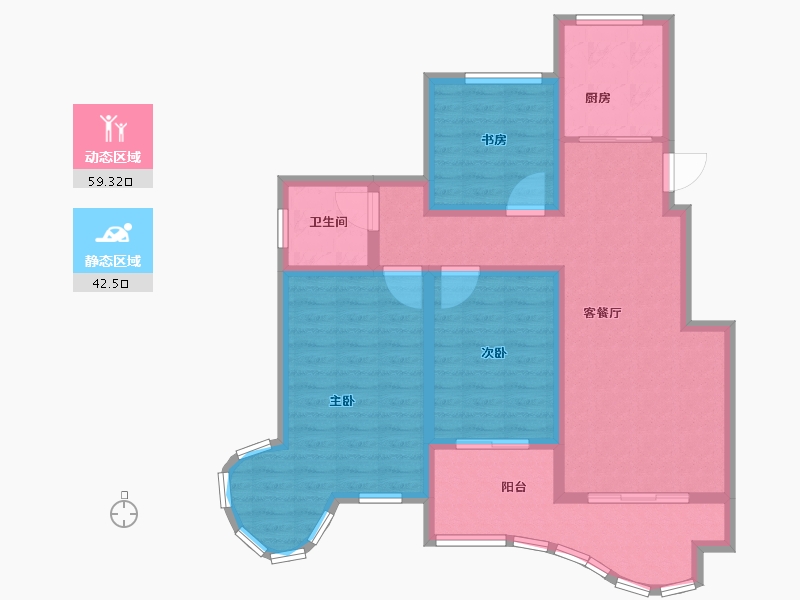 山东省-青岛市-华林国际公馆-90.56-户型库-动静分区