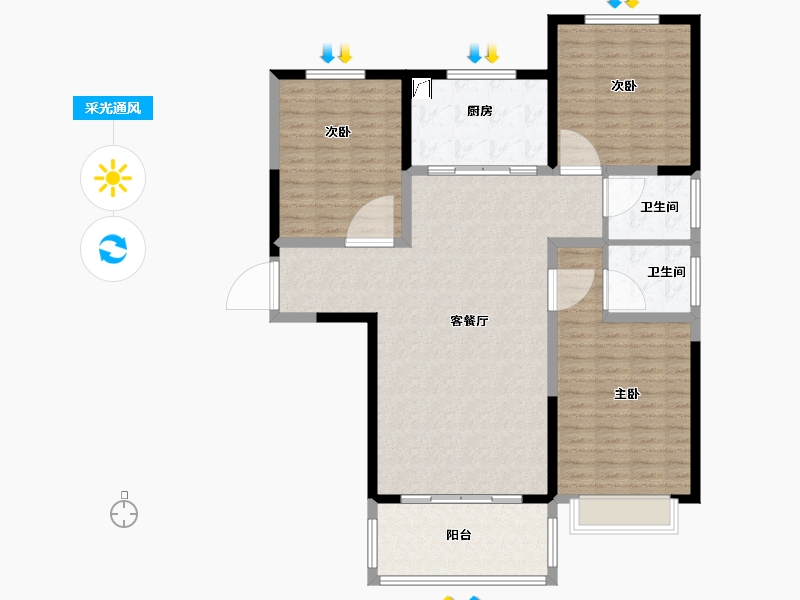 陕西省-宝鸡市-荣华公馆-123.57-户型库-采光通风