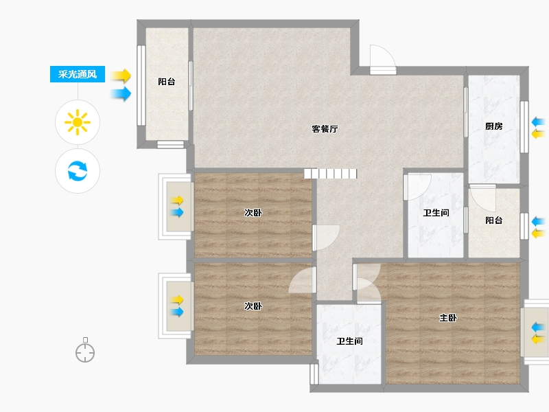 四川省-成都市-美洲花园B区温哥华水城-96.13-户型库-采光通风