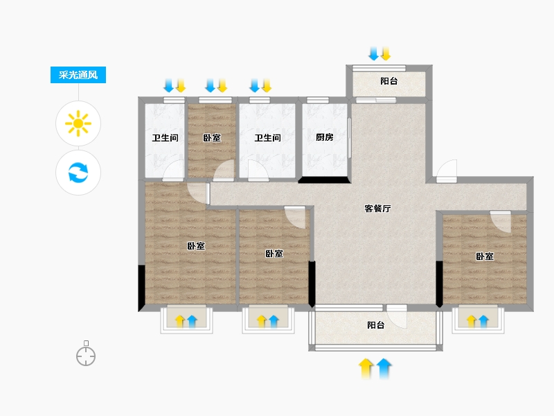 山东省-泰安市-碧桂园黄金时代-101.34-户型库-采光通风