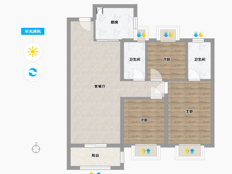 湖北省-武汉市-建发金茂玺悦-73.88-户型库-采光通风