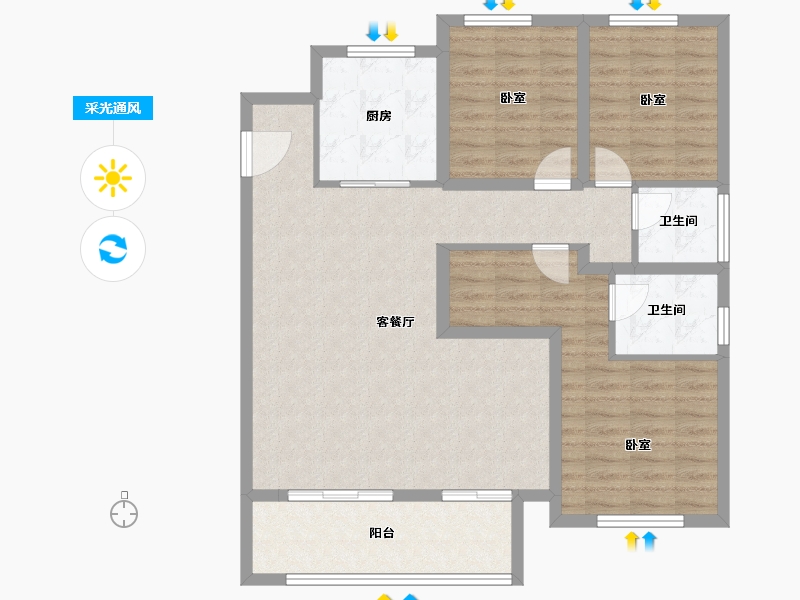 陕西省-宝鸡市-金域中央三期-100.13-户型库-采光通风