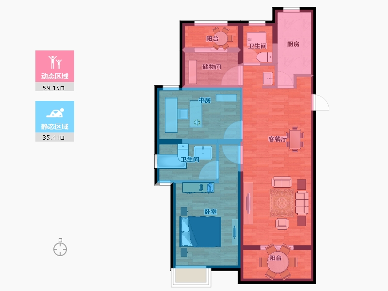 浙江省-宁波市-景瑞上府-84.00-户型库-动静分区