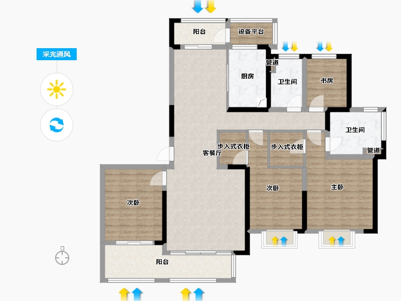 江苏省-苏州市-江湾雅园-136.00-户型库-采光通风