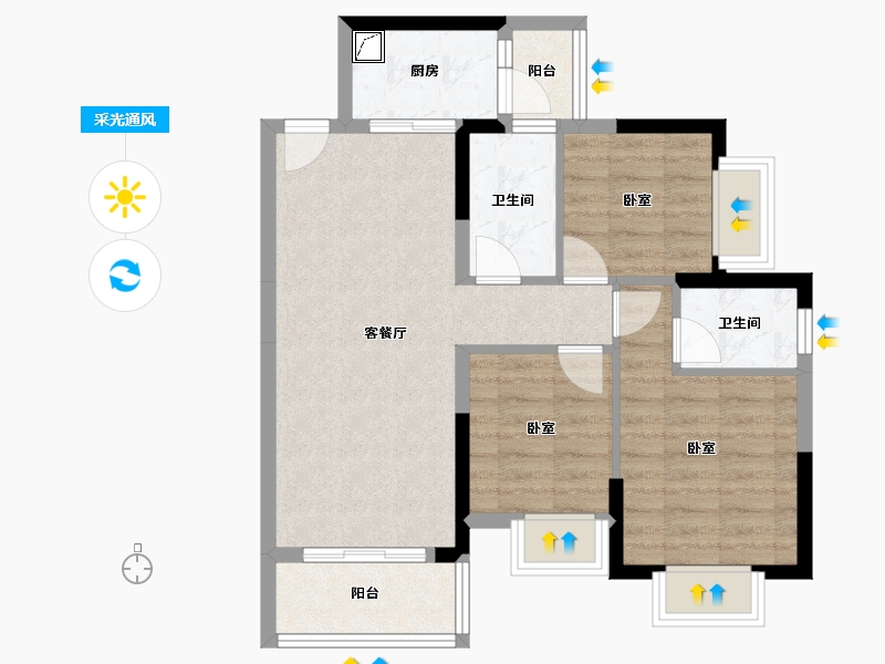 广东省-东莞市-天麟天瑞花园-69.14-户型库-采光通风