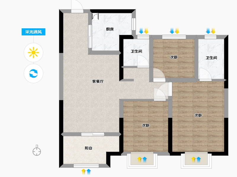 江苏省-苏州市-新希望锦麟府-80.00-户型库-采光通风