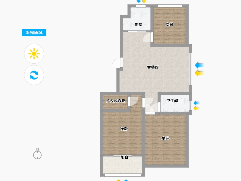 山东省-潍坊市-华安世纪樱园-87.20-户型库-采光通风