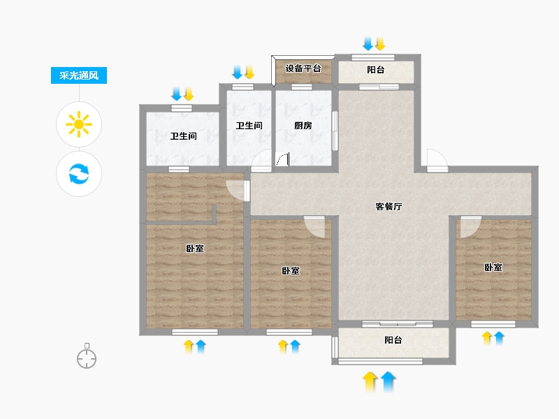 河北省-唐山市-仁恒公园四季-114.91-户型库-采光通风