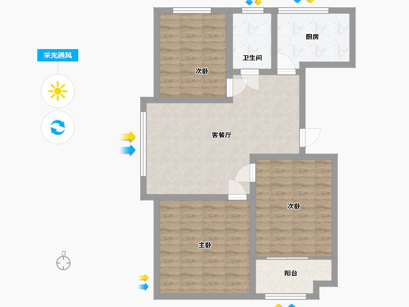 山东省-潍坊市-华安世纪樱园-80.16-户型库-采光通风