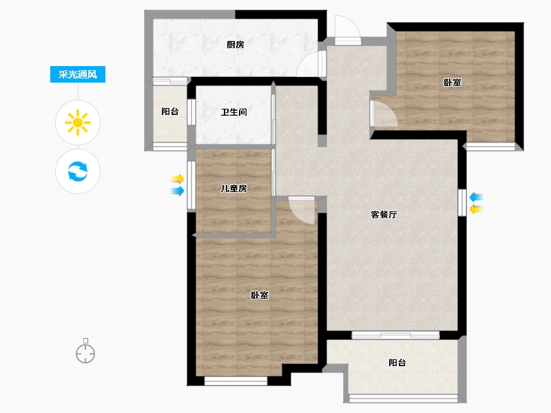 陕西省-西安市-万熙天地-80.00-户型库-采光通风