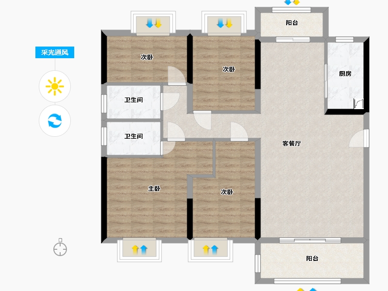 广东省-梅州市-柏悦华府-105.06-户型库-采光通风