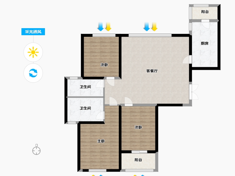 河南省-郑州市-建业天筑-126.40-户型库-采光通风