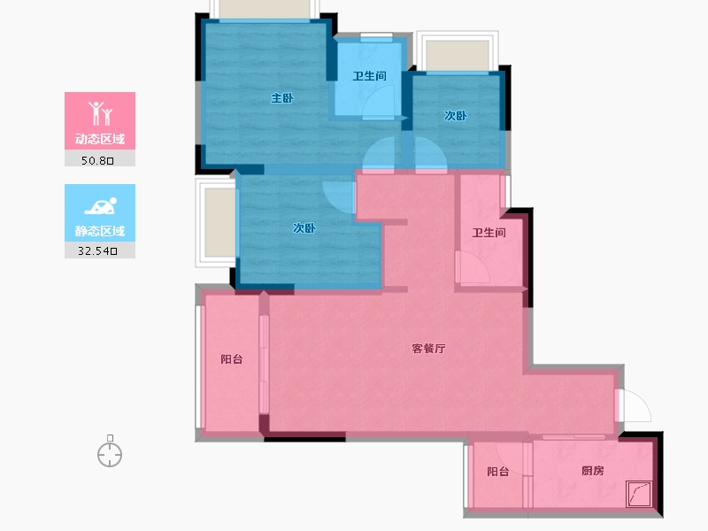 重庆-重庆市-奥园玺樾九里-72.86-户型库-动静分区