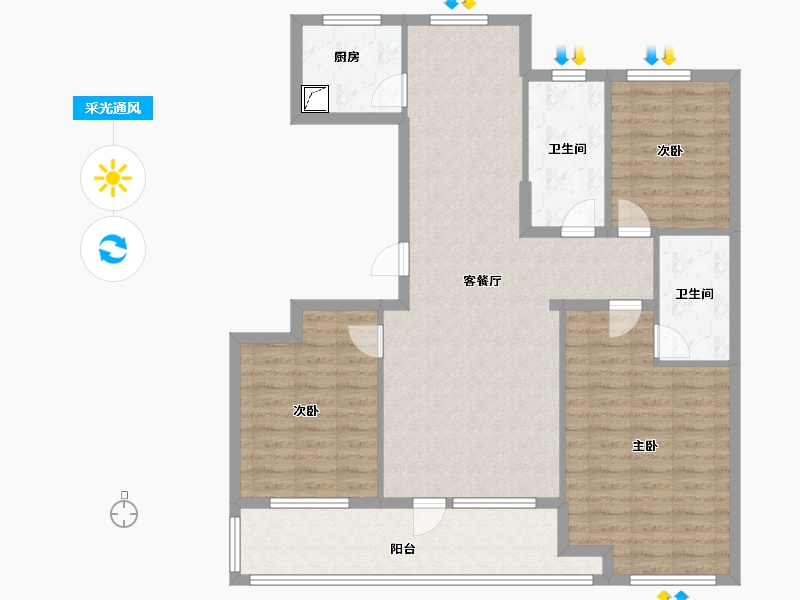 山东省-济南市-绿城百合花园-109.00-户型库-采光通风