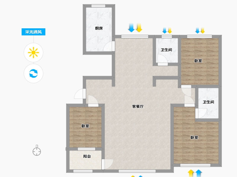 山东省-东营市-盛世瀚海-107.00-户型库-采光通风