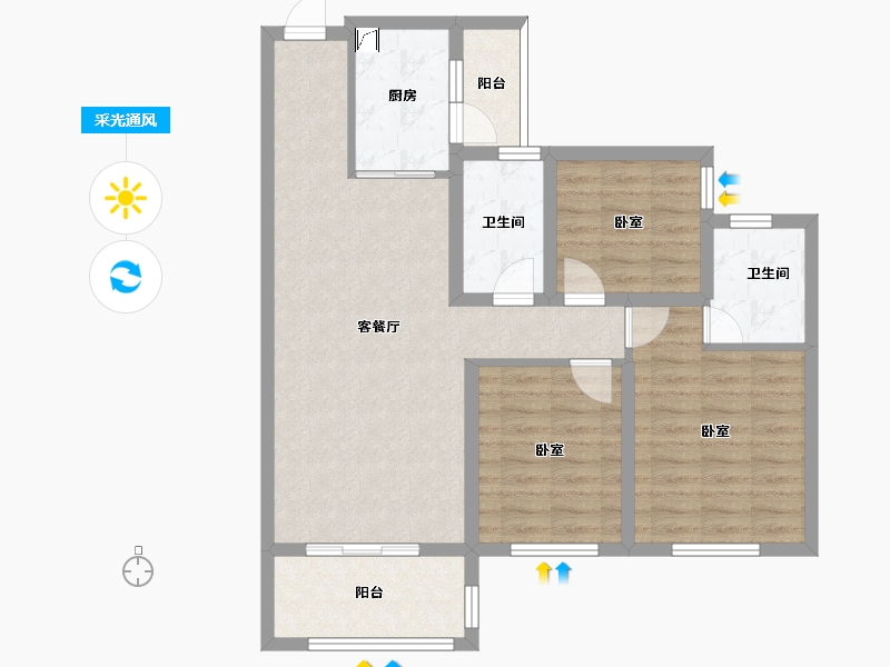 四川省-南充市-远达江山美墅二期-84.32-户型库-采光通风