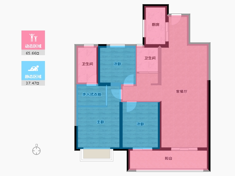 陕西省-宝鸡市-吾悦广场-91.81-户型库-动静分区