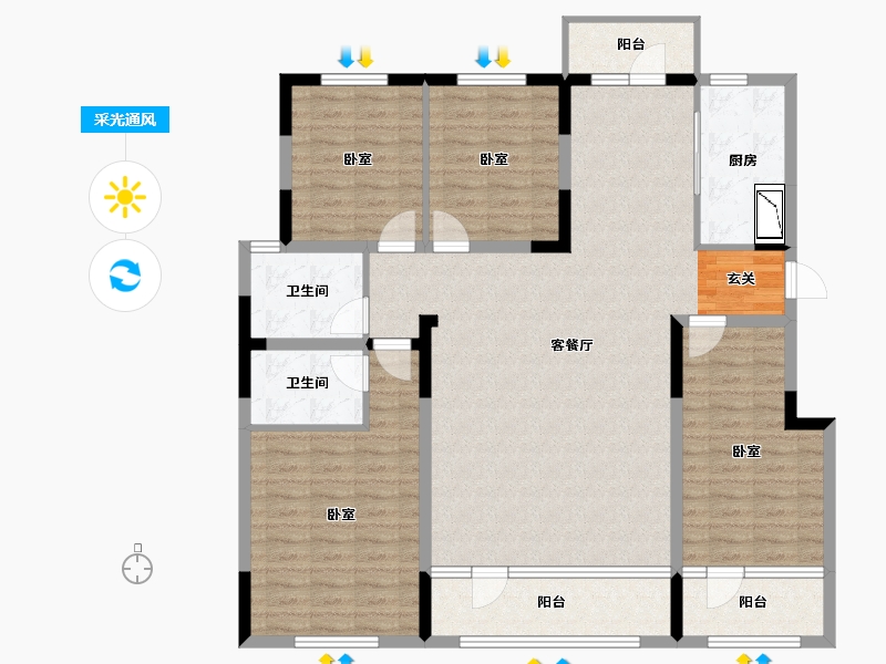 辽宁省-盘锦市-爱顿未来城-130.47-户型库-采光通风