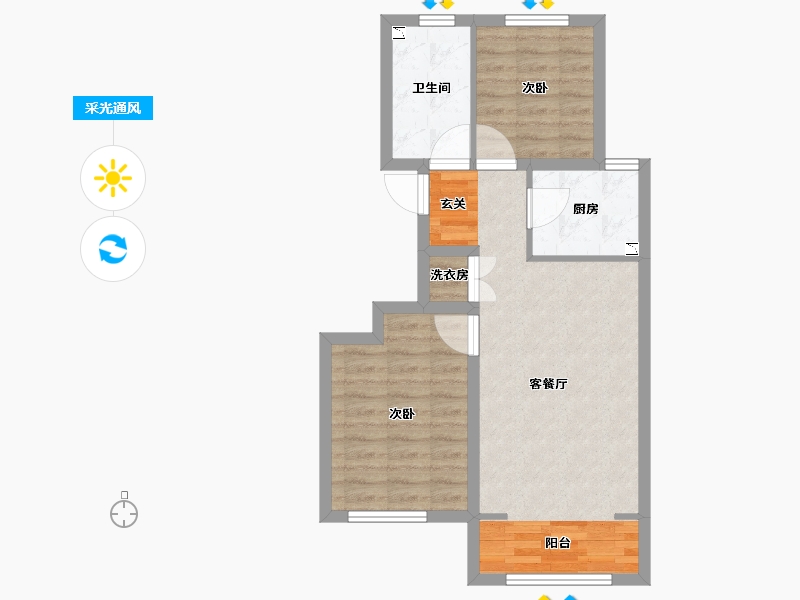 河北省-唐山市-南湖中央广场-60.90-户型库-采光通风